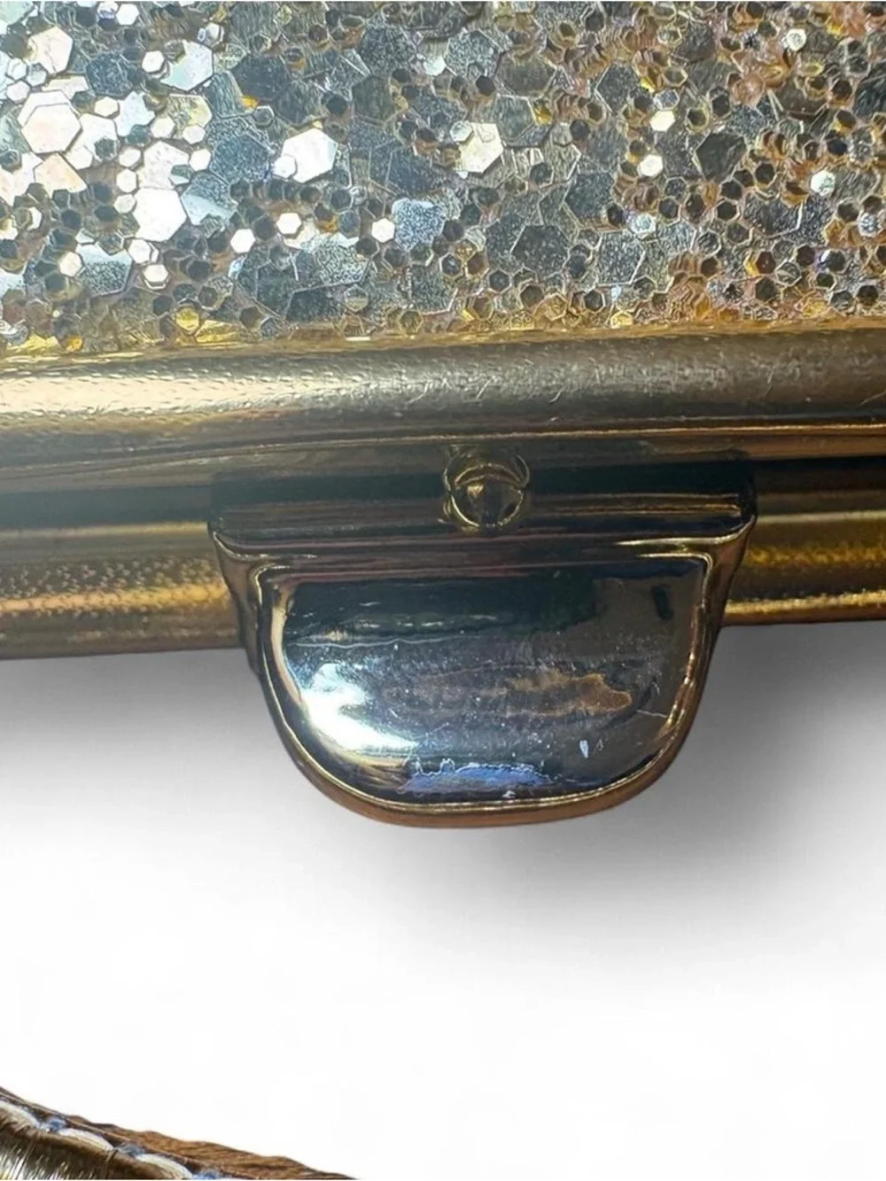Vintage Gold Glitter Evening Clutch with Top Handle - Picture 6 of 8